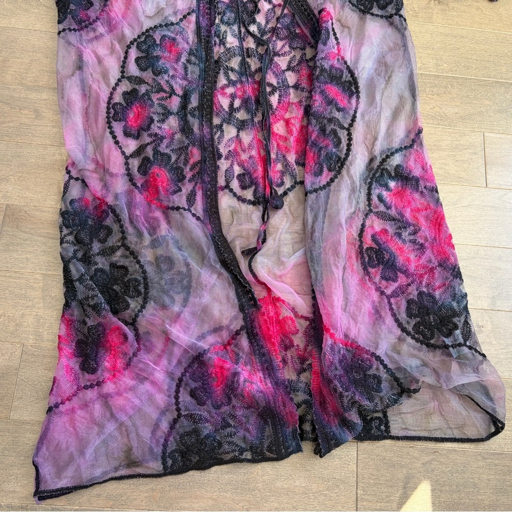 Floral Lace Women's Robe - Pink and Black - Picture 4 of 6